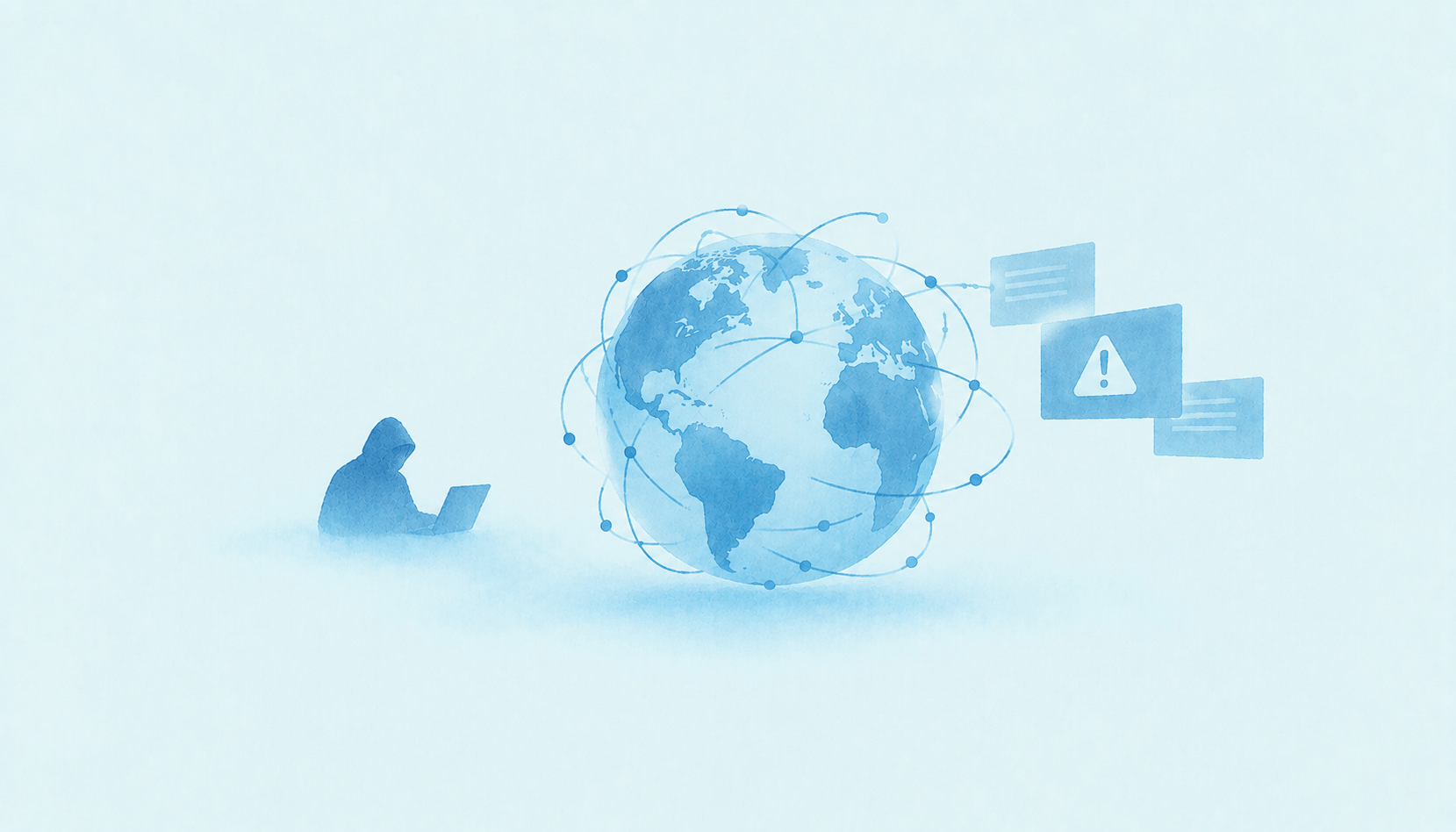 immagine terra, pagine web e un uomo al computer. senso: ia e apocalisse. colori blu e azzurro