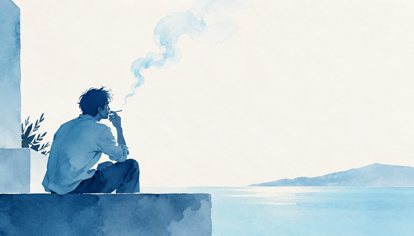 Persona seduta che fuma una sigaretta